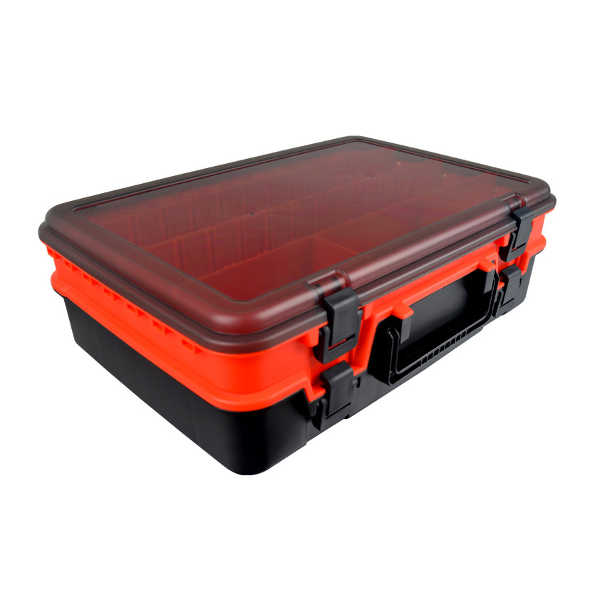 FISHING TACKLE LURE BOX WITH SECURE-LOCKING